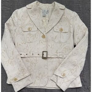 Vintage Y2K Spiegel Tapestry beige short Coat  Women size 10 floral Brocade